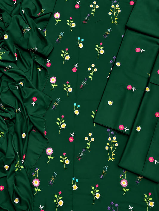 Floral Dhanak wool 3 PC-B Green