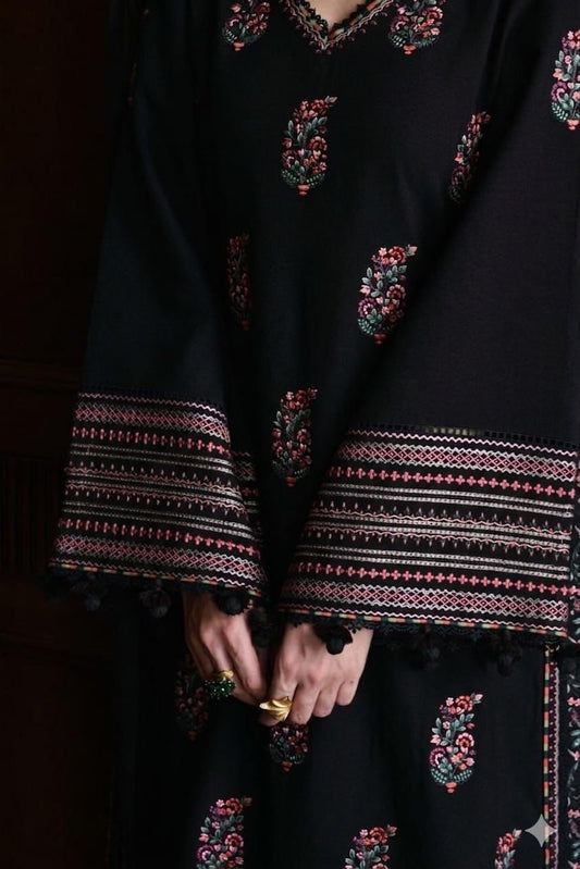 Batik– 3 Piece winter 4 sided Patti and Motif shawl ready to wear-B&M