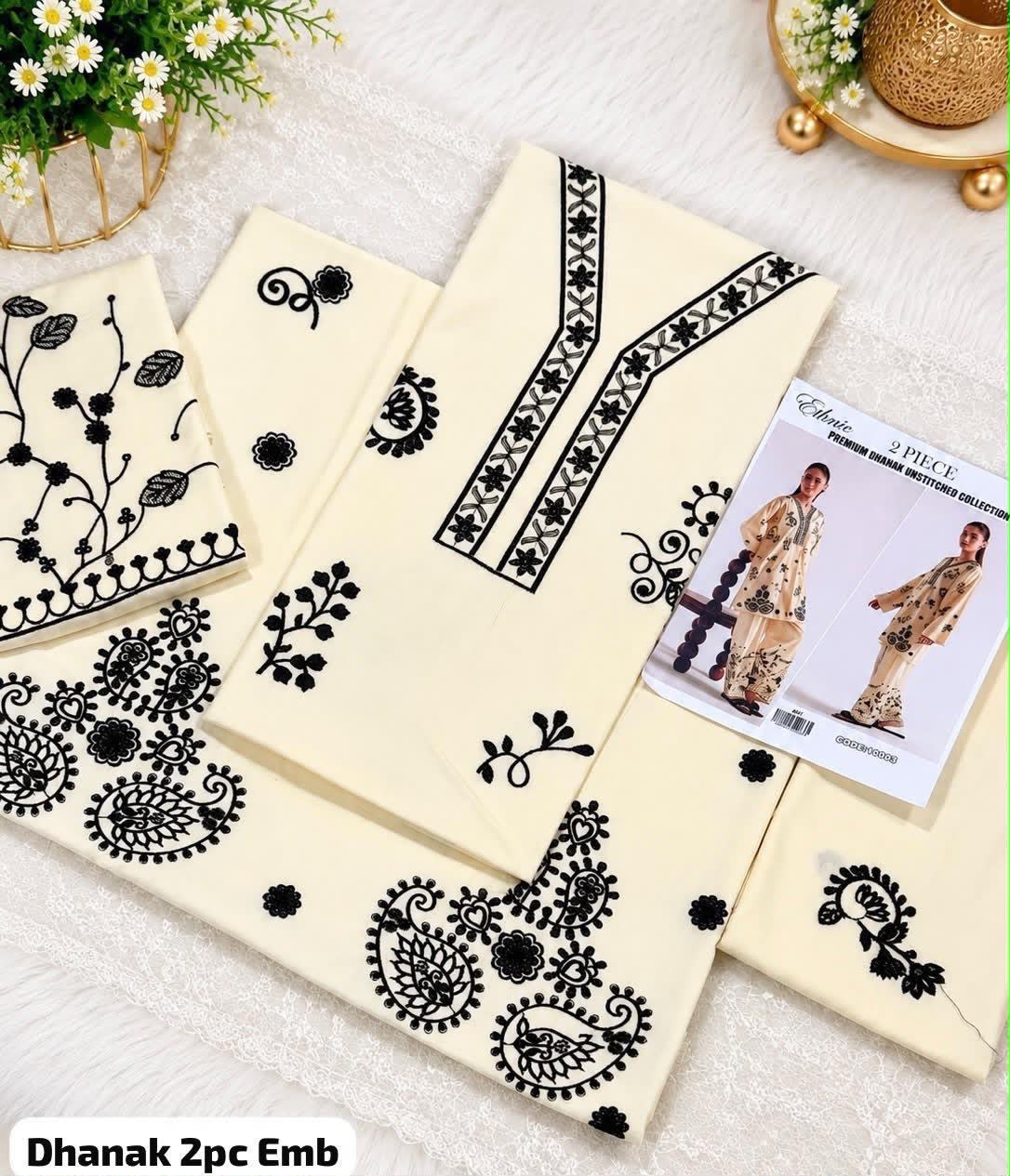Ethnic 2 PC Trouser Embroidery Off White-TS