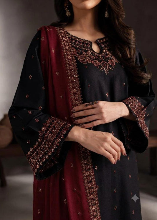 Batik– 3 Piece winter ready to wear contrast Shawl-Black