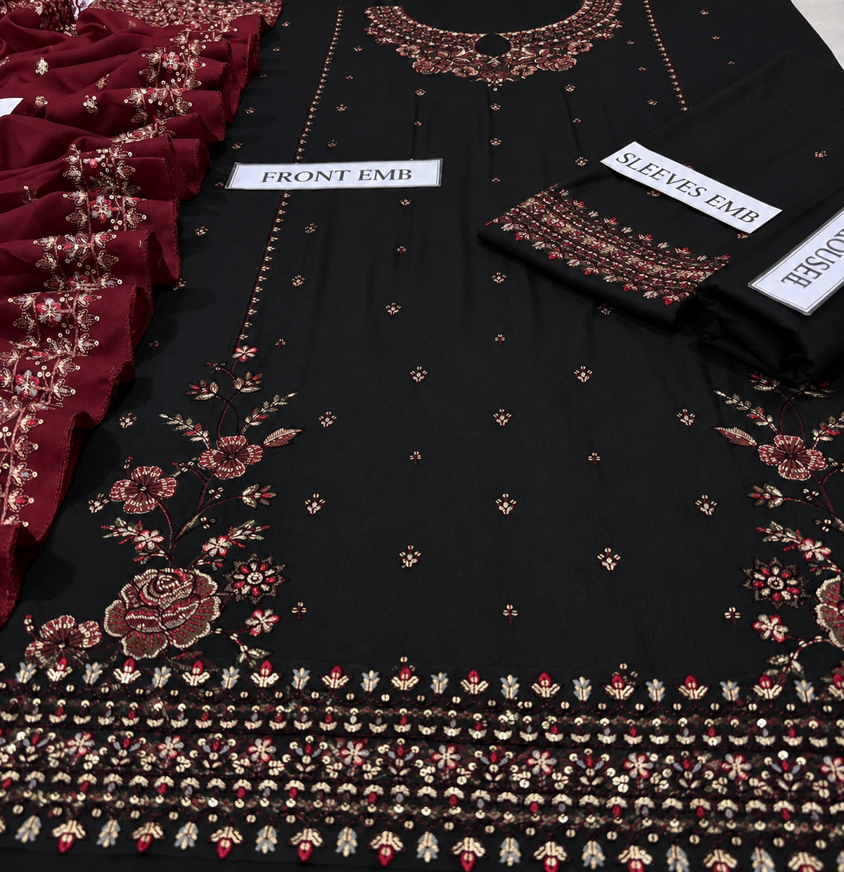 Batik– 3 Piece winter ready to wear contrast Shawl-Black