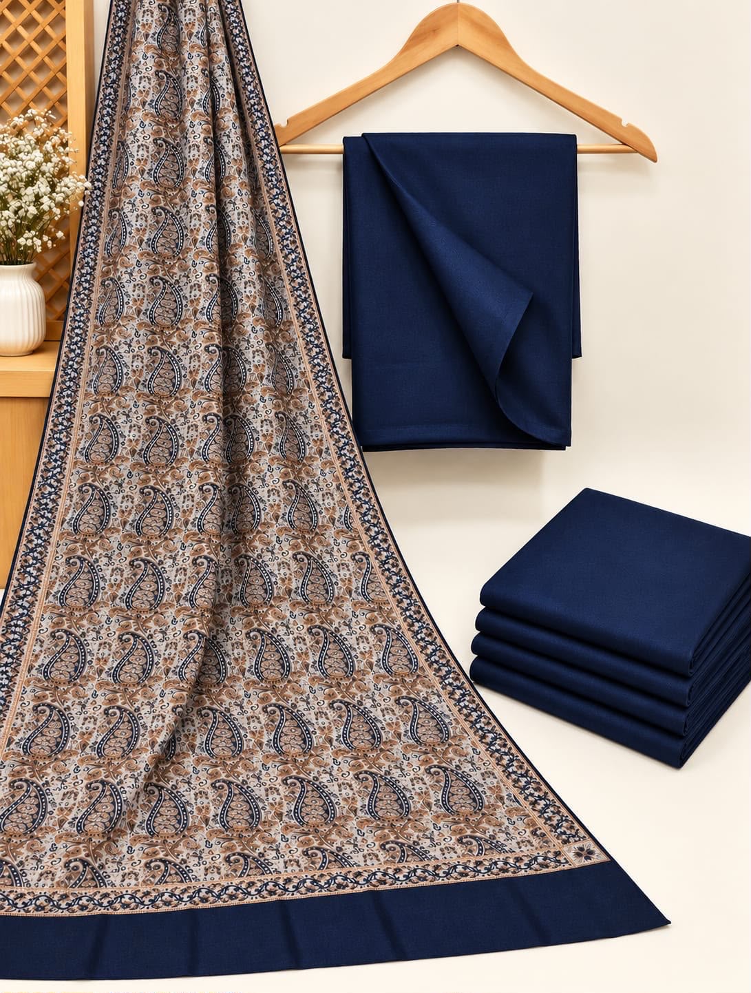 Turkish Jacquard Shawl-Dark Navy