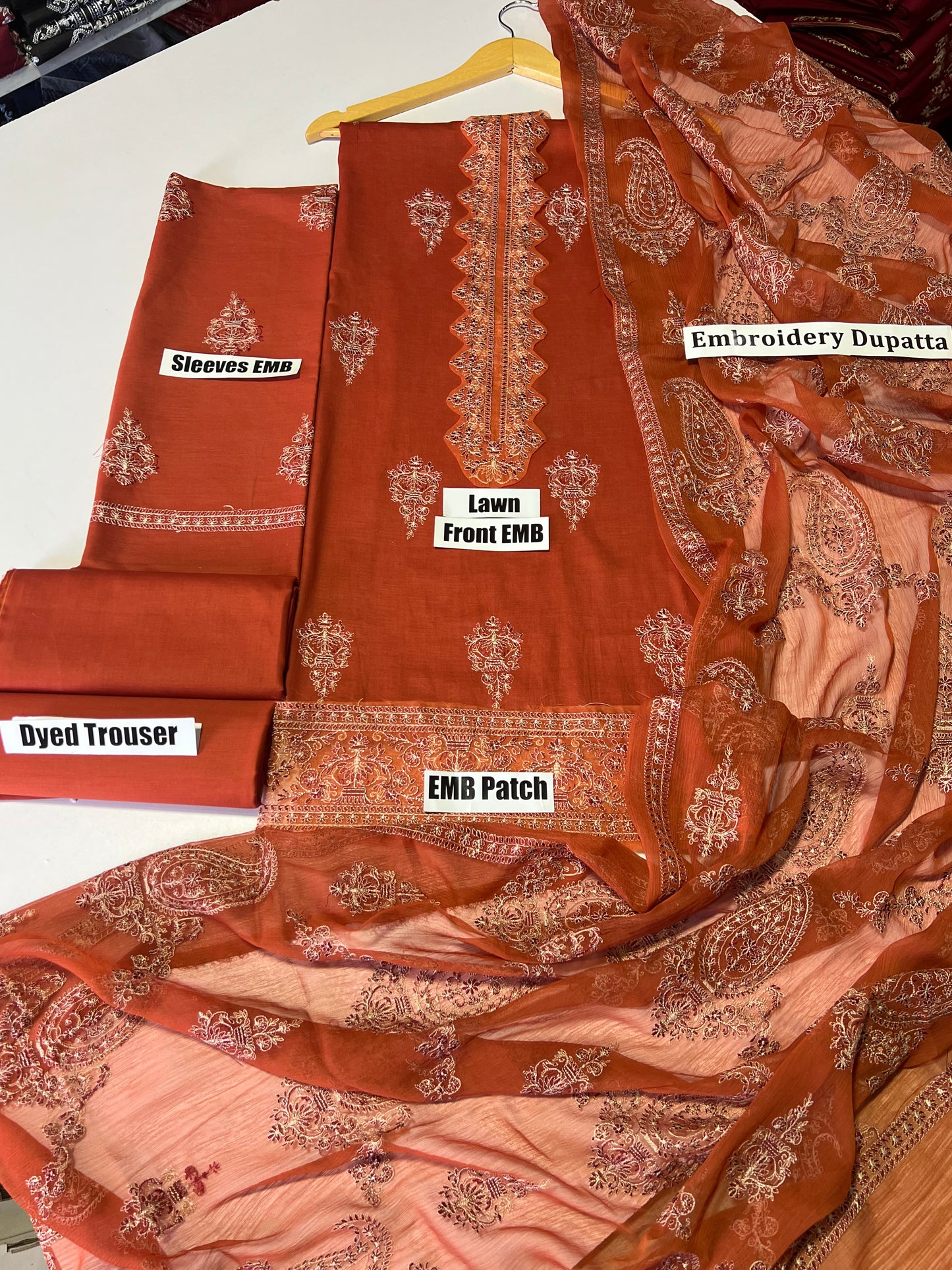 Breeze 3 PC Heavy embroidery-Rust