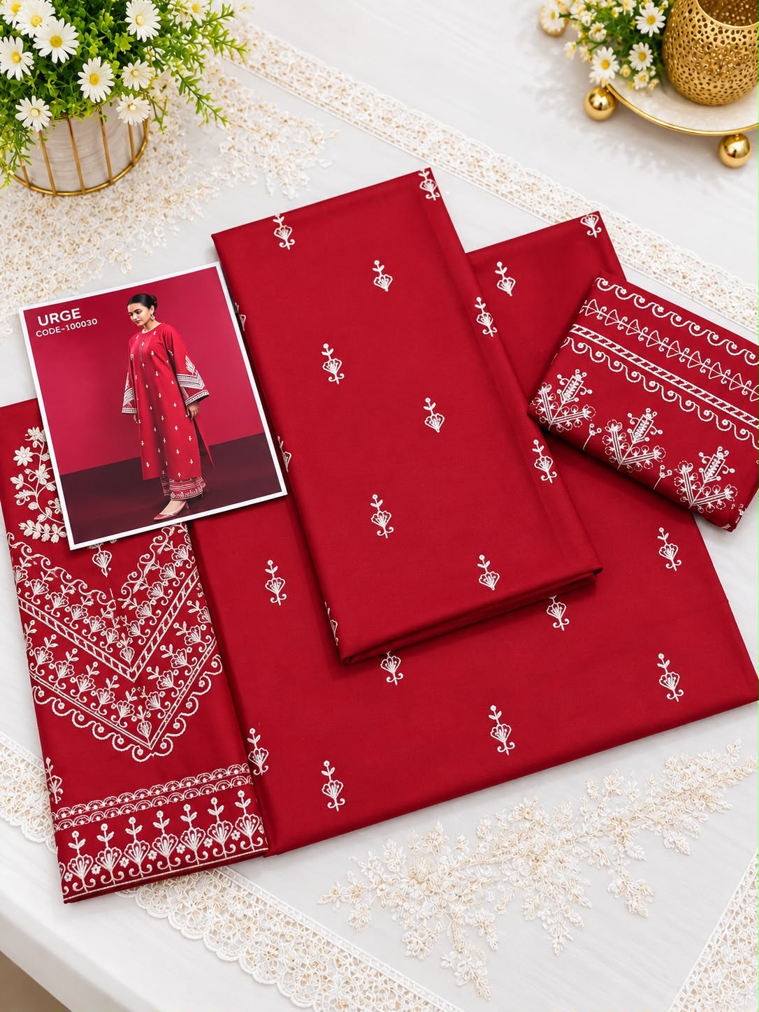 Urge 2 PC Trouser Embroidery-RED-TS