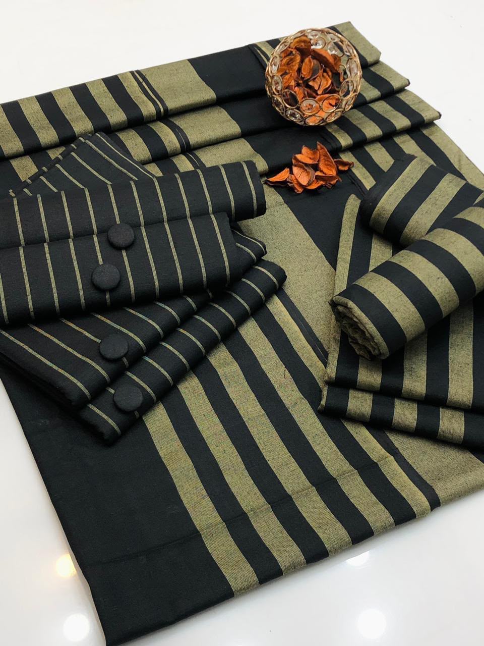 3pc Multani Susi Khaadi-Black and Skin