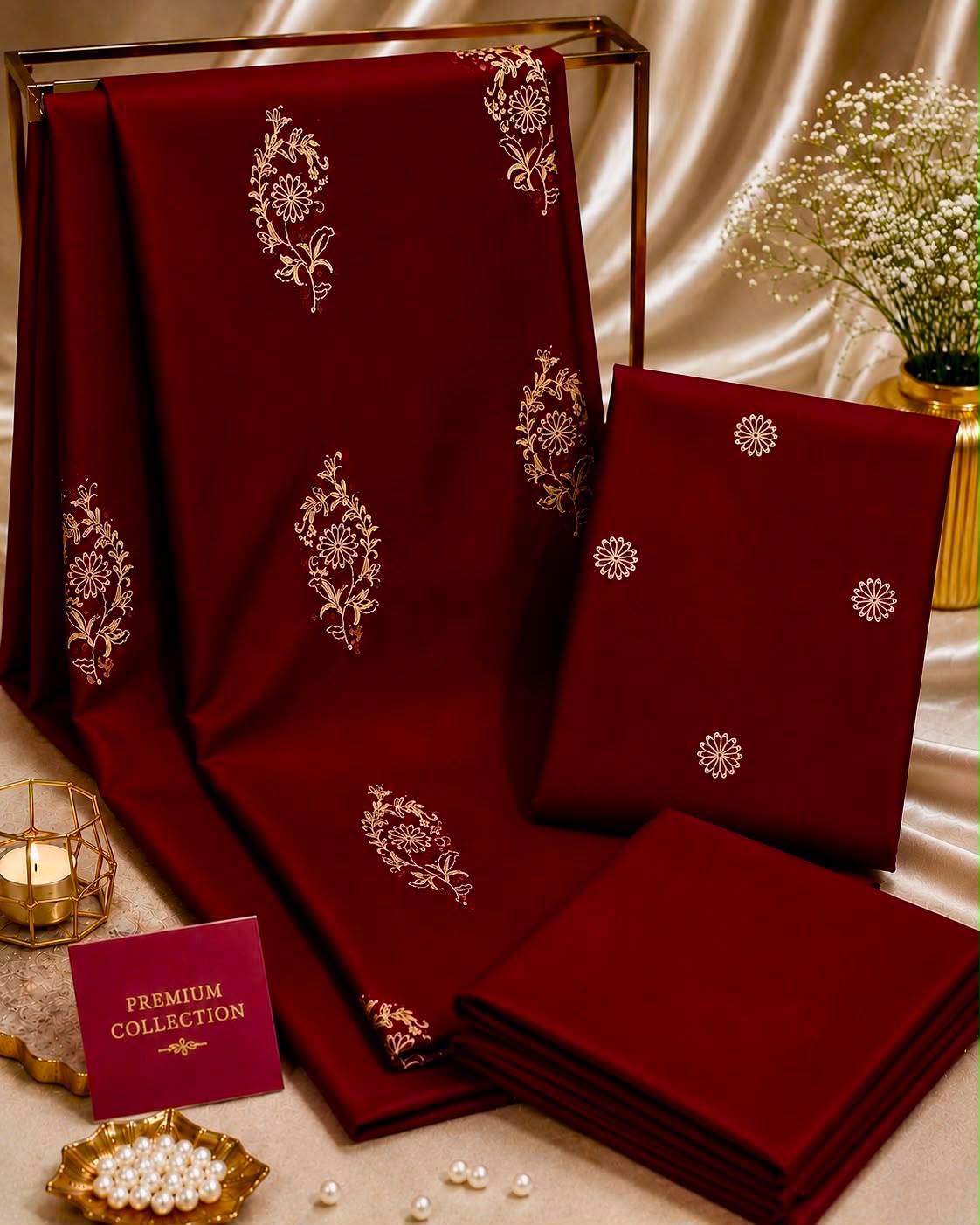 2pc Premium Pure Lawn Embroidered-Allover Maroon