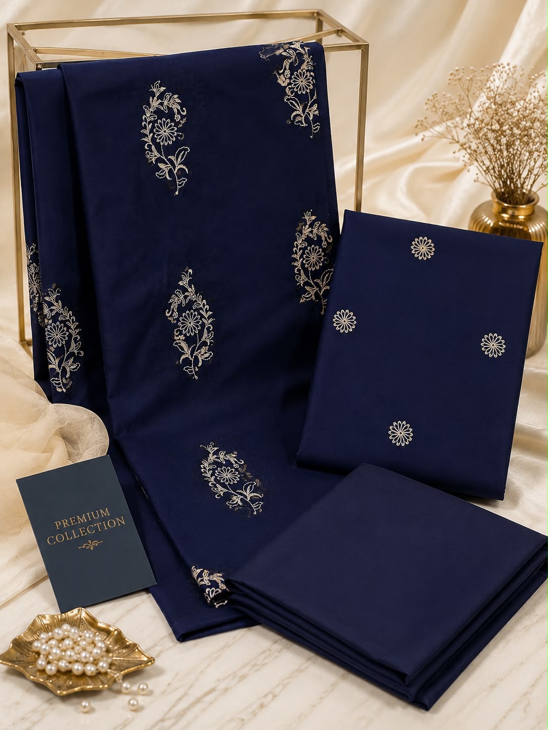 2pc Premium Pure Lawn Embroidered-Allover Navy