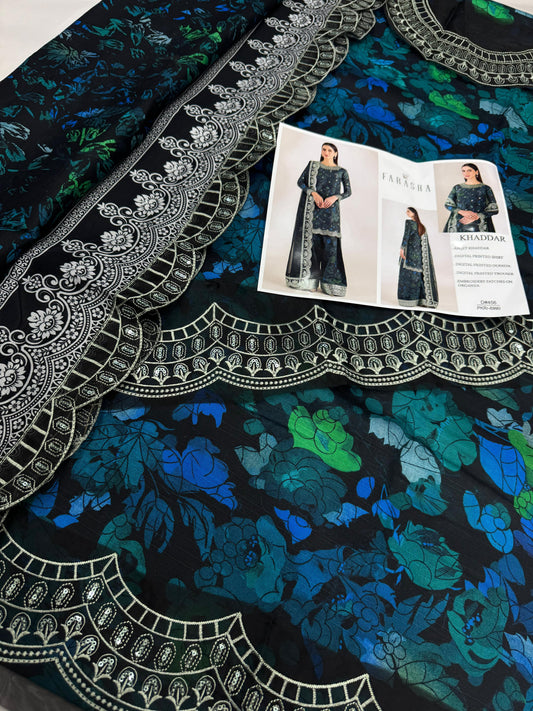 KHADDAR Digital Print 3pc WIDER With Patches