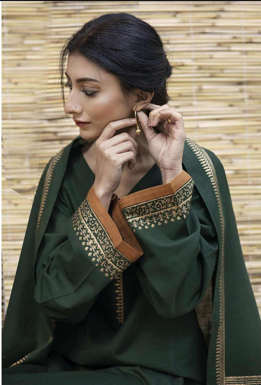 3 Piece Dhanak Marina with Printed wool Shawl