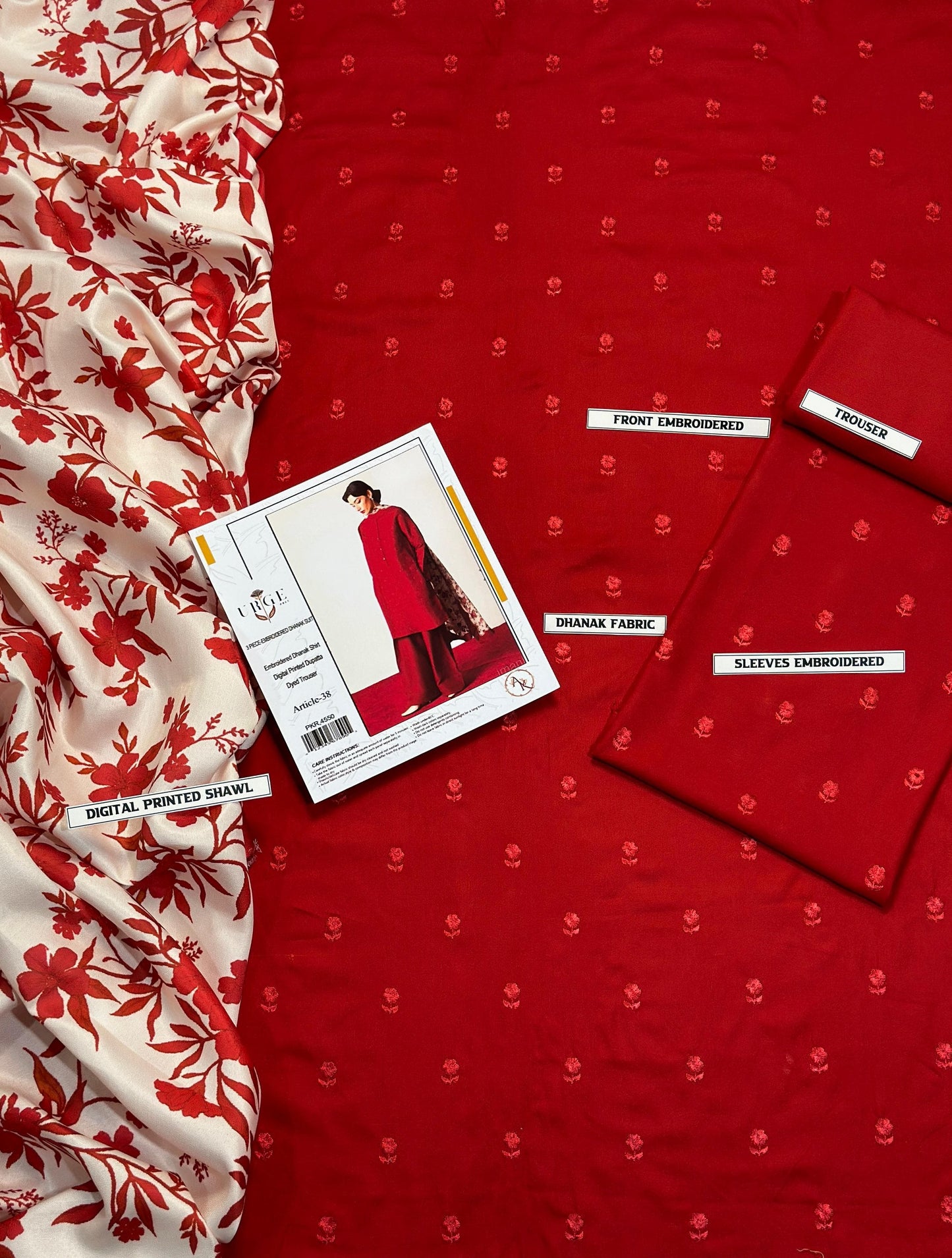 Urge 3 Piece Dhanak Marina with Printed wool Shawl