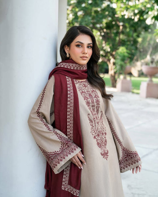 BAROQUE 3 Piece Dhanak Marina with Printed wool Shawl