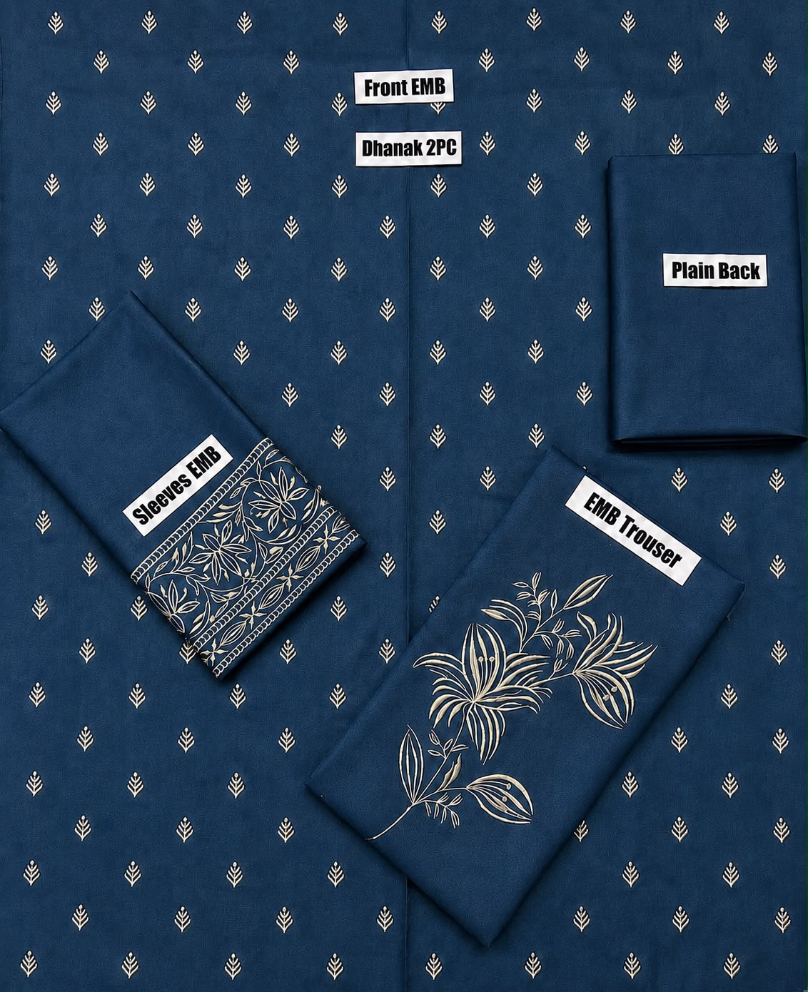 Dhanak 2 Piece - Embroidered Suit Sapphire