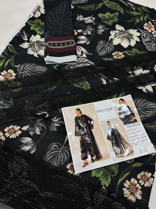 KHADDAR Digital Print 3pc WIDER With Patches