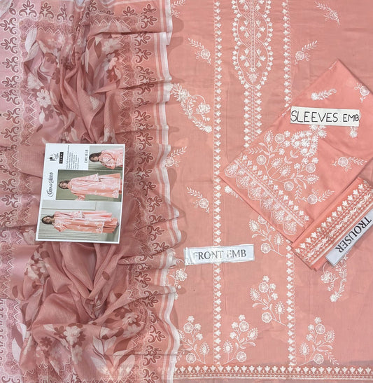 Cross stitch 3 PC Embroidered-Peach