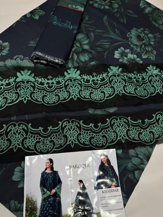 KHADDAR Digital Print 3pc WIDER With Patches