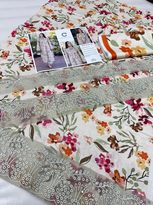 KHADDAR Digital Print 3pc WIDER With Patches
