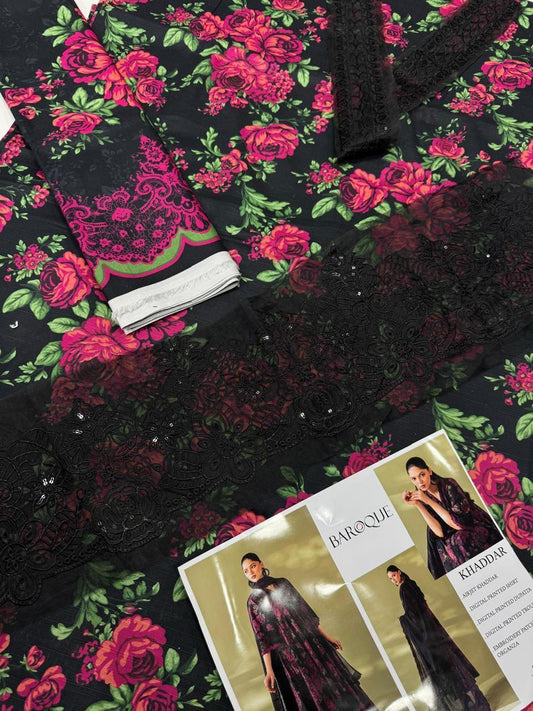 KHADDAR Digital Print 3pc WIDER With Patches