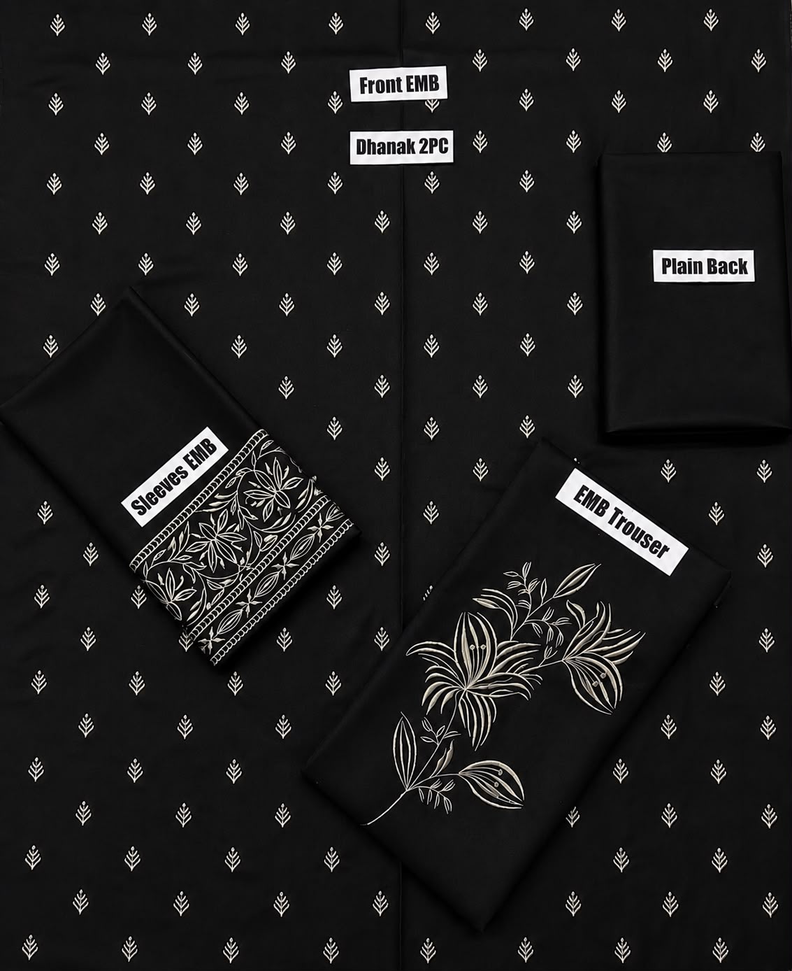 A black traditional tunic and wide-leg trouser set with gold embroidery and motiffs, 2 piece suit.
