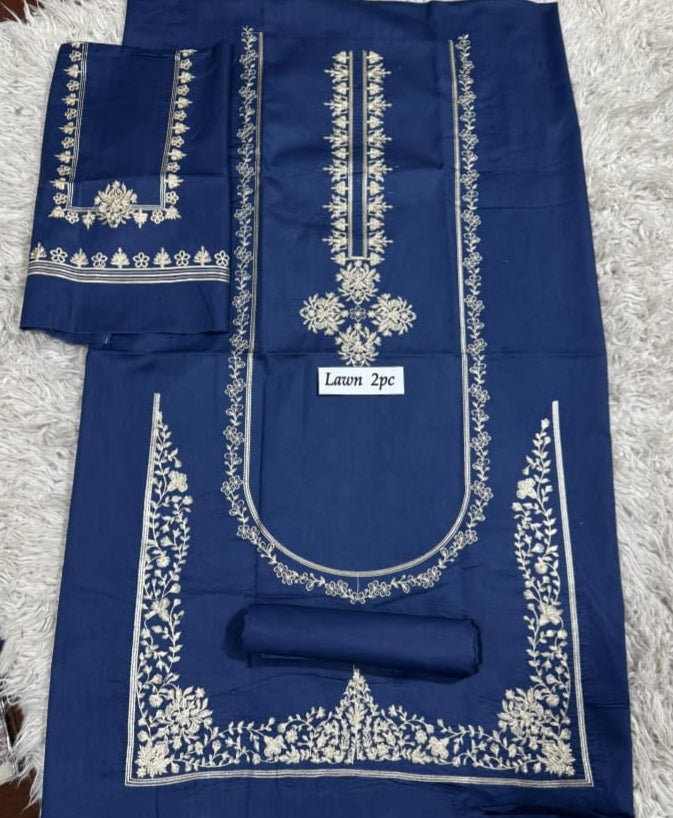 Lawn 2 Pc Embroidery-Navy Blue