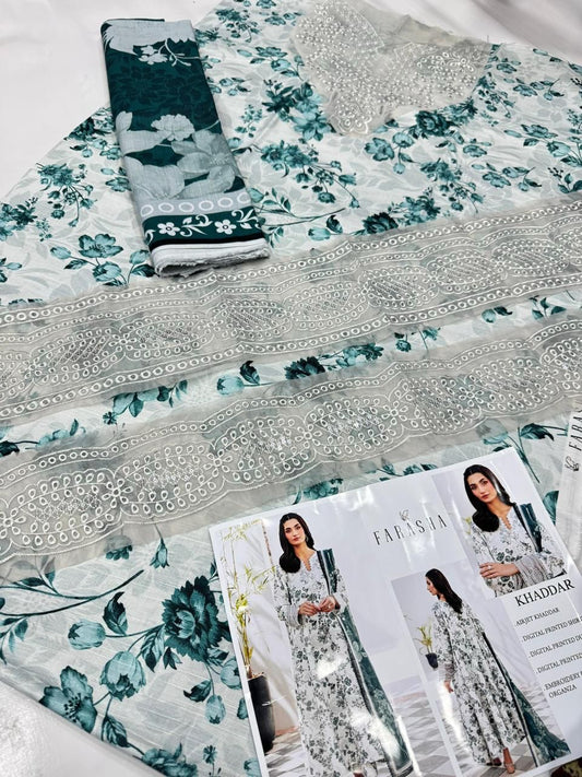 KHADDAR Digital Print 3pc WIDER With Patches