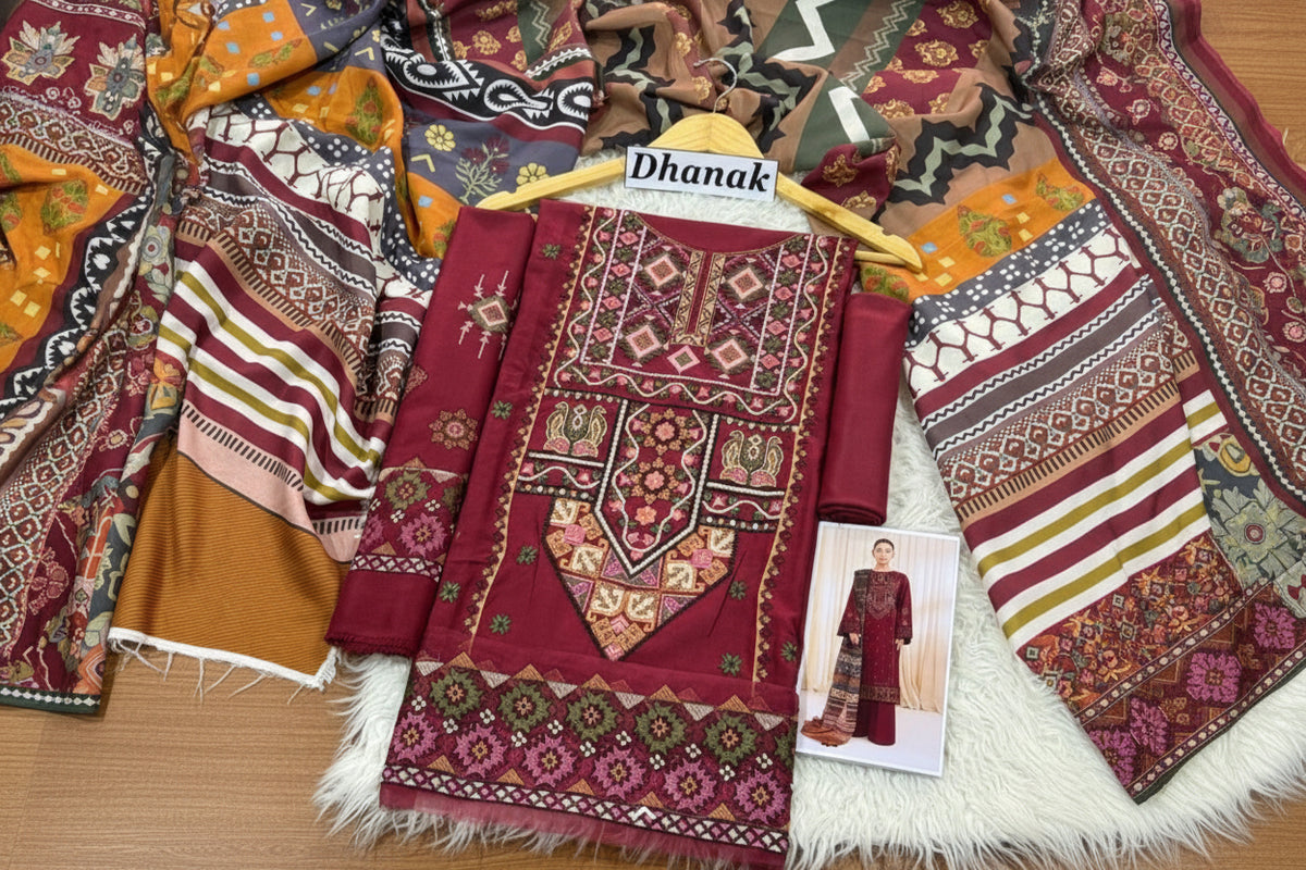 Sapphire 3 Piece Dhanak Marina with Printed wool Shawl