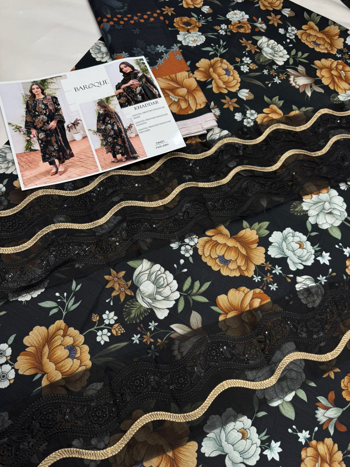 KHADDAR Digital Print 3pc WIDER With Patches