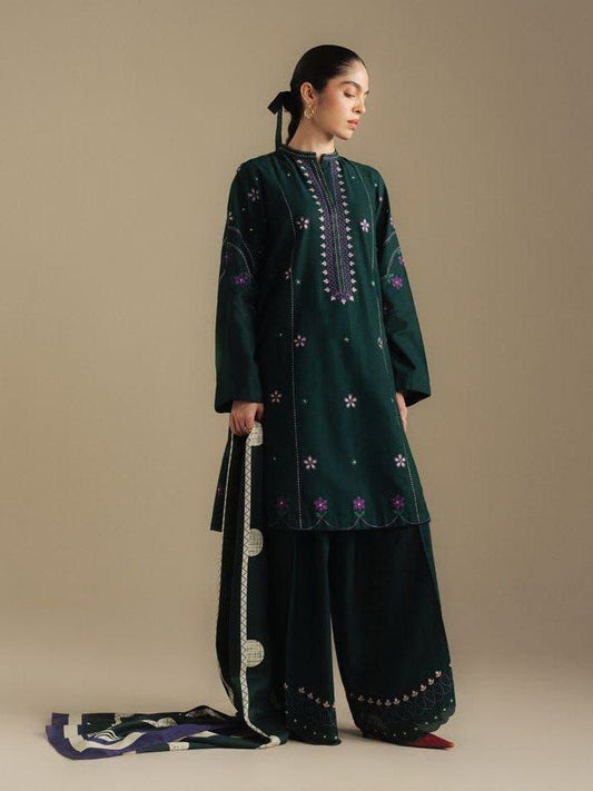 COCO Dhanak 3 Pc Embroidery with Printed Shawl