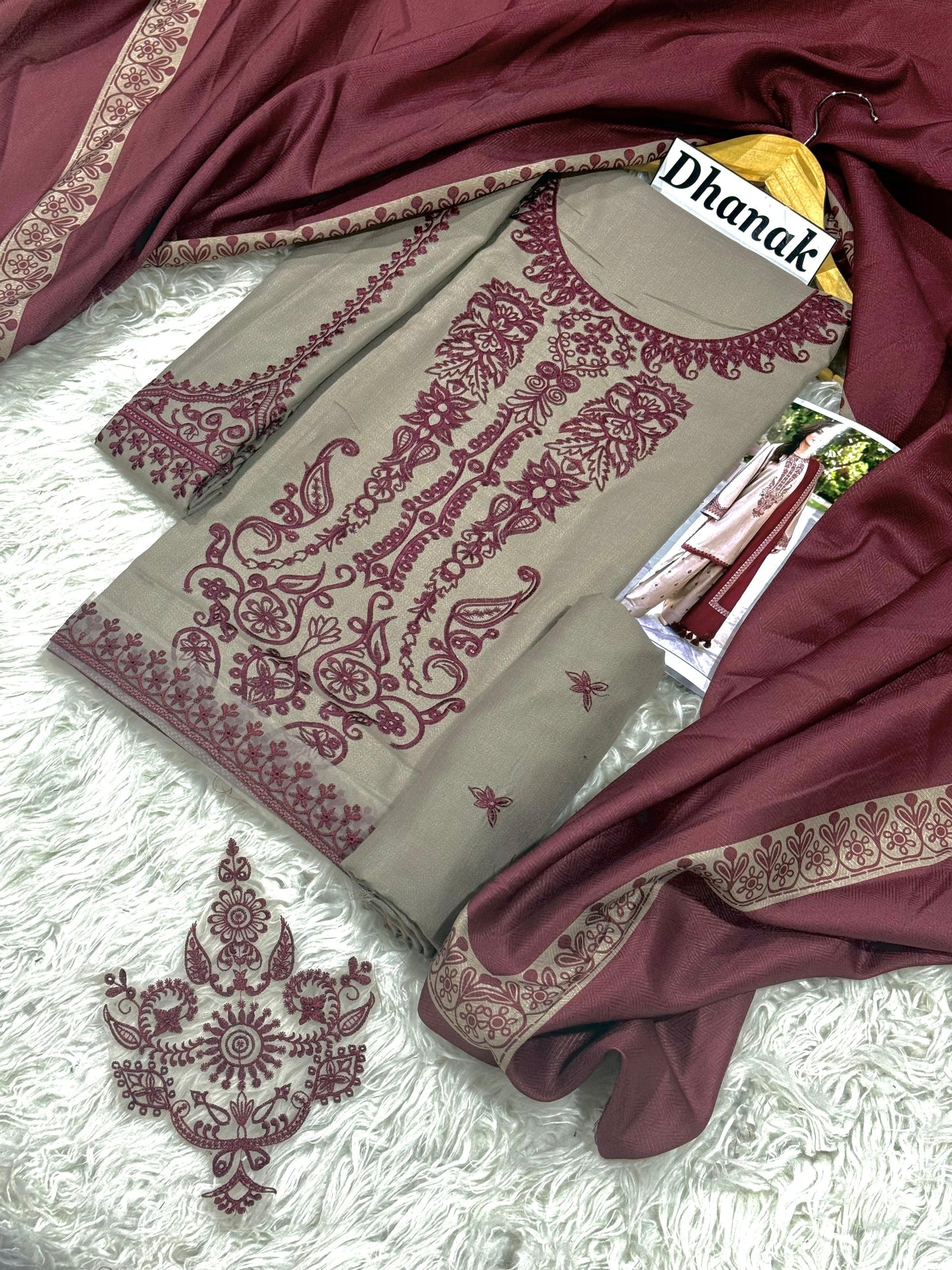 BAROQUE 3 Piece Dhanak Marina with Printed wool Shawl