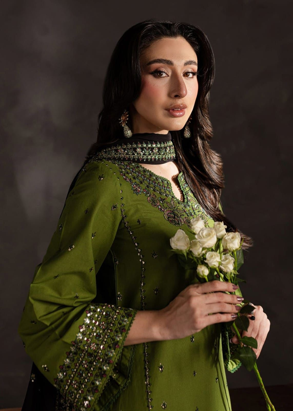 Elegant 3 PC Embroidery with Ready to wear Bamber Shifoon Duppata