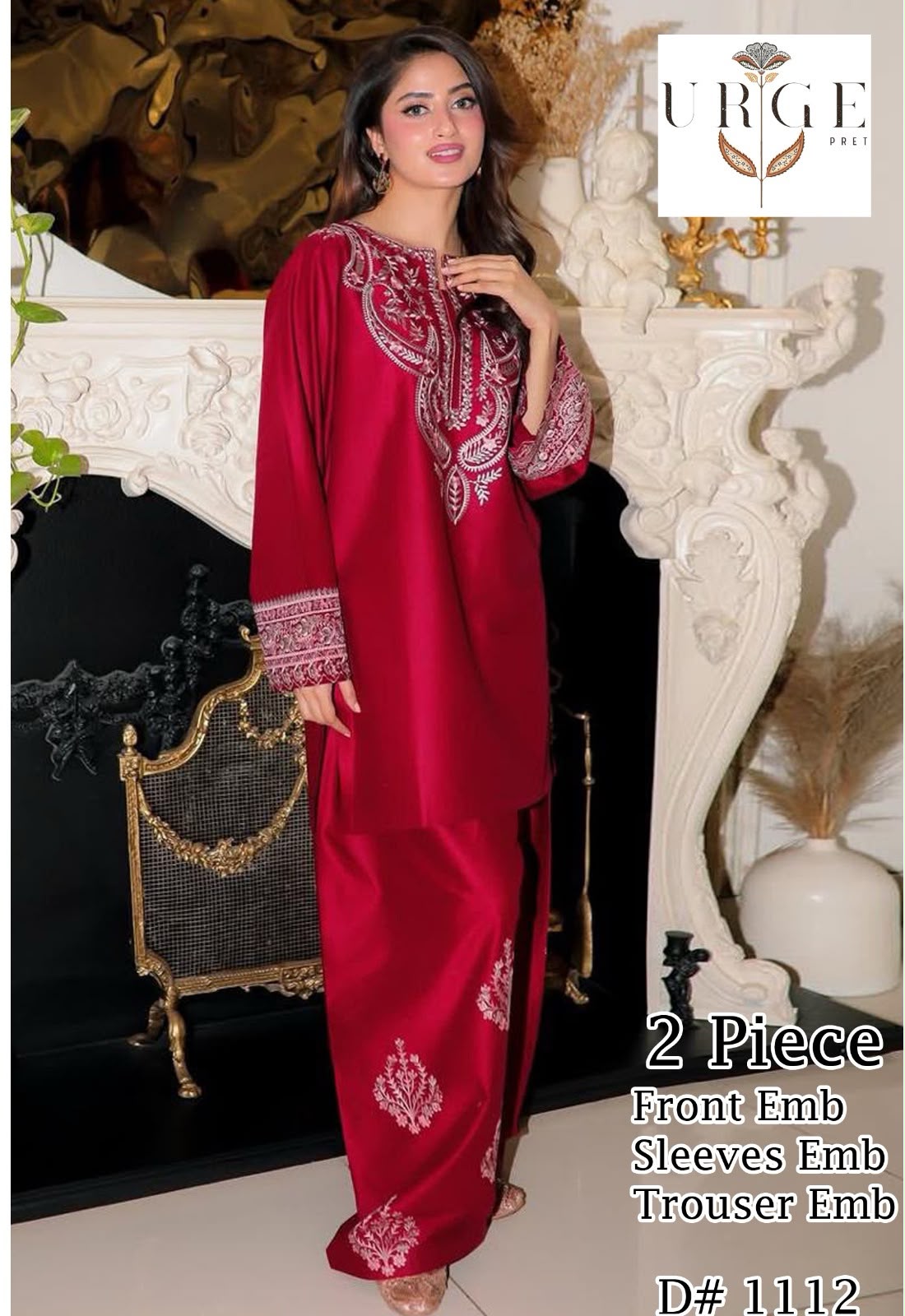 Urge 2 PC Trouser Embroidery-Red