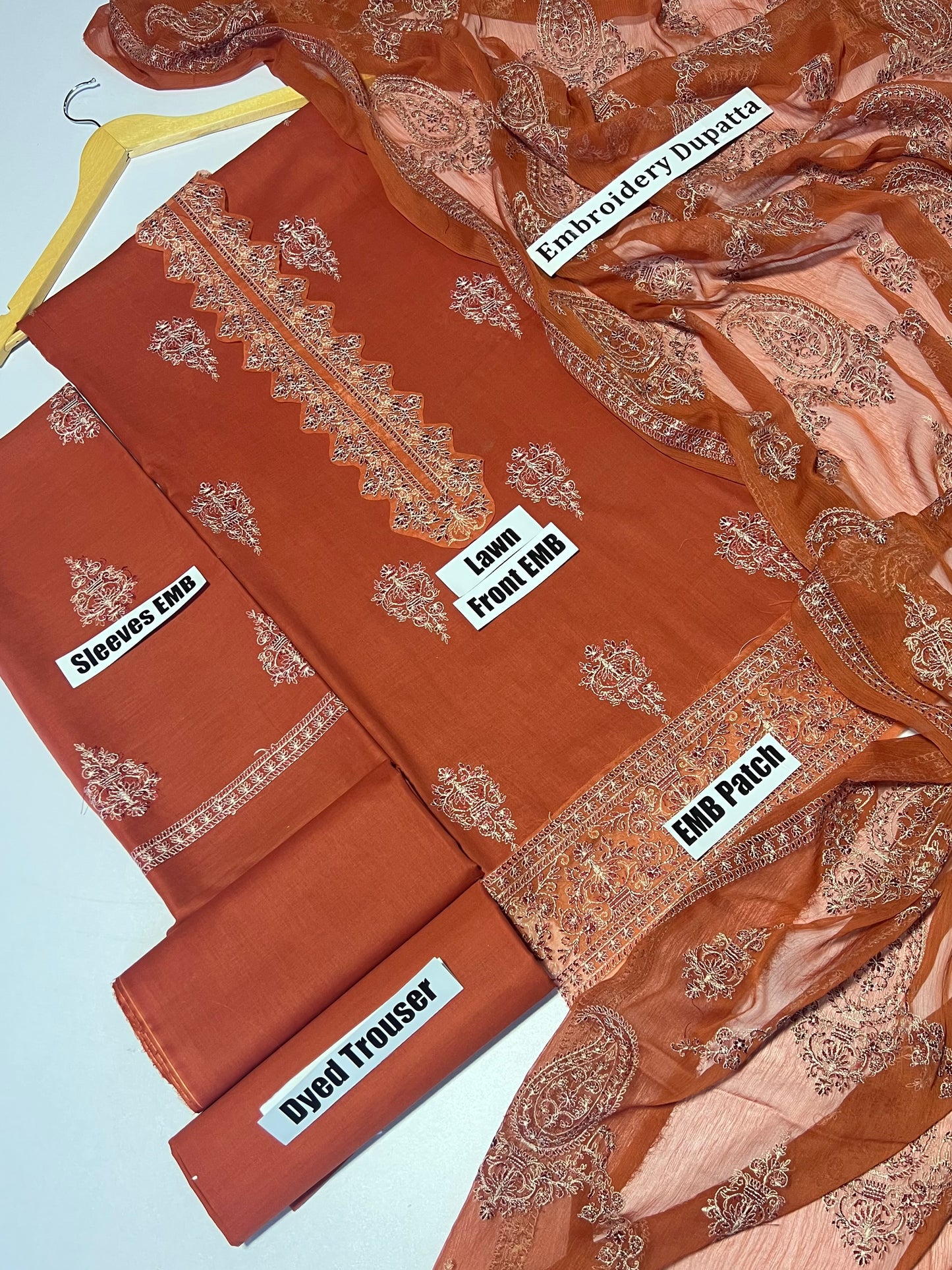Breeze 3 PC Heavy embroidery-Rust