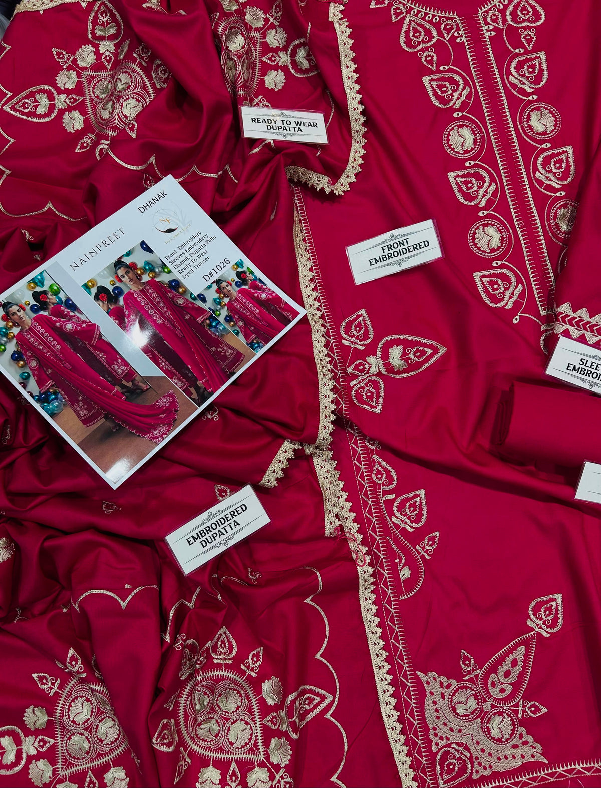 NAIN PREET– 3 Piece winter wool 2 sided Pallu ready to wear shawl-Pink