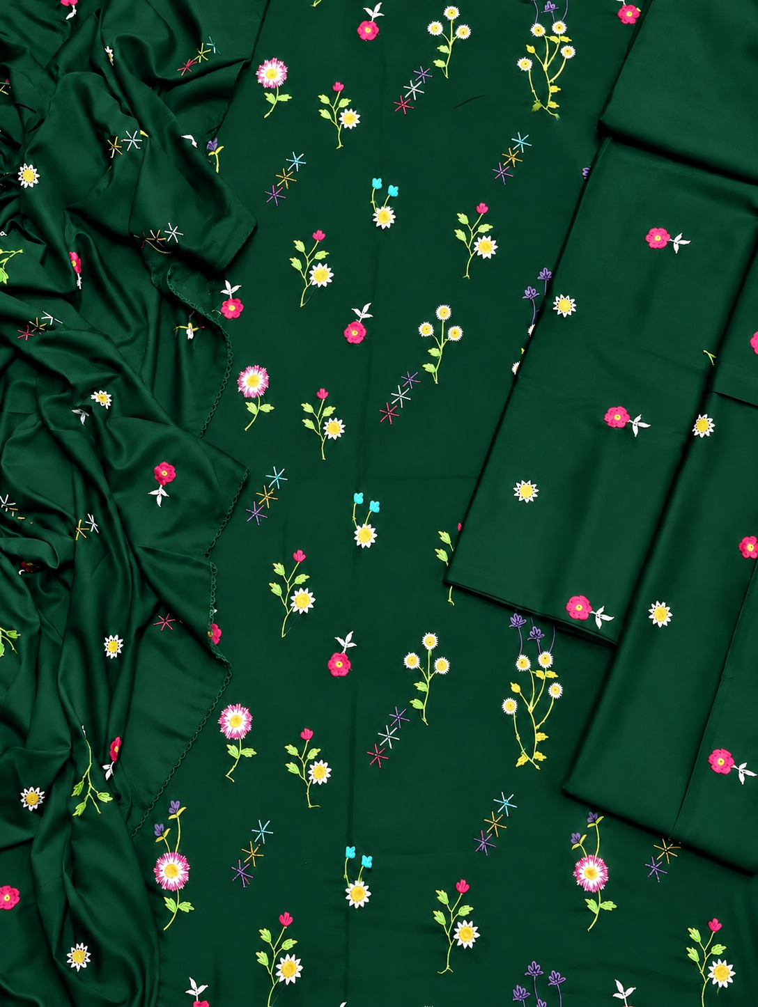 Floral Dhanak wool 3 PC-B Green