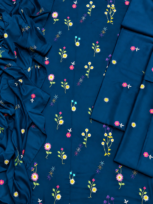 Floral Dhanak wool 3 PC-Zink