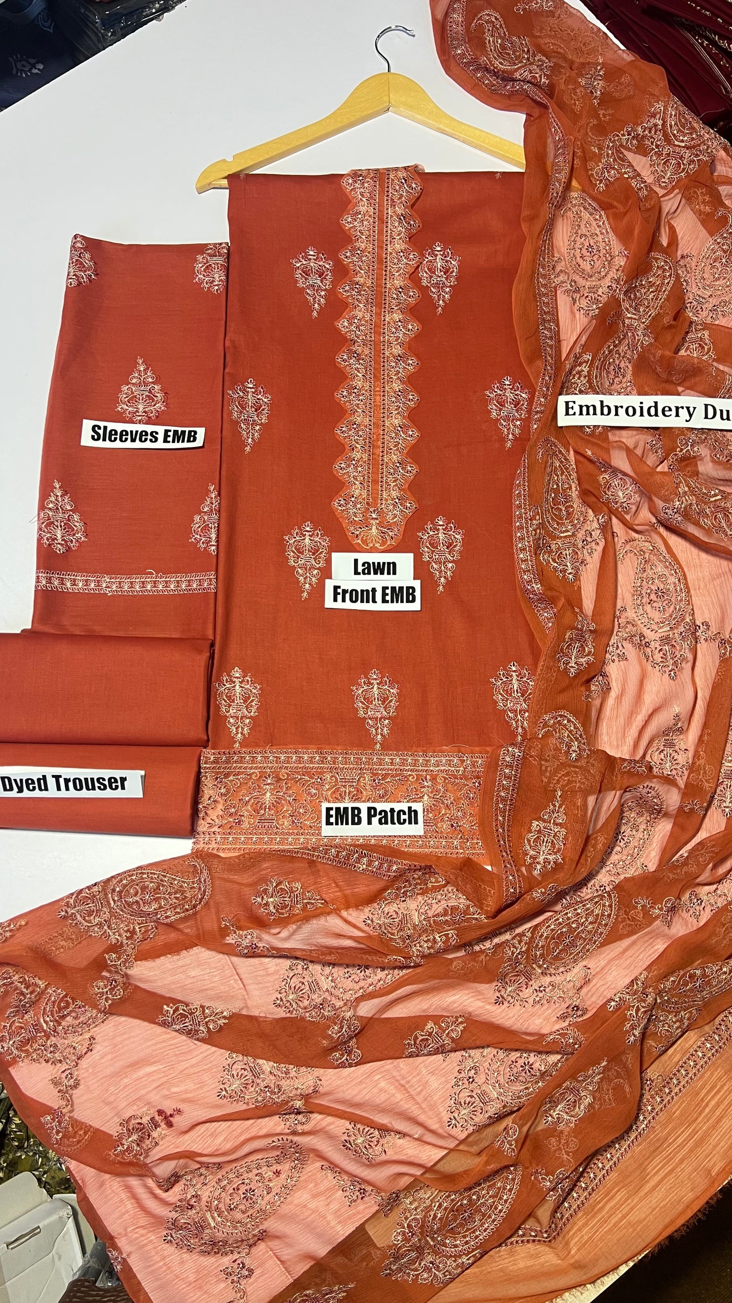 Breeze 3 PC Heavy embroidery-Rust