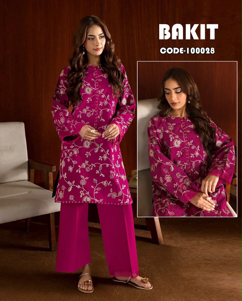 Bakit 2 PC Trouser Embroidery PINK-TS
