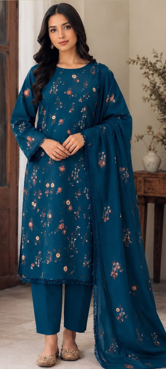 Floral Dhanak wool 3 PC-Zink