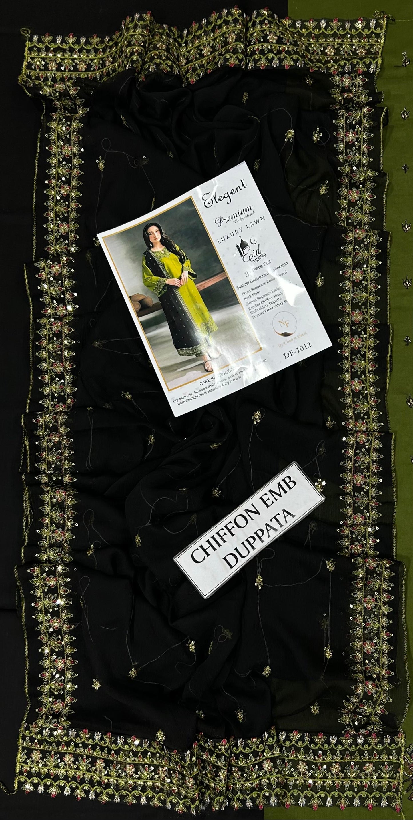 Elegant 3 PC Embroidery with Ready to wear Bamber Shifoon Duppata
