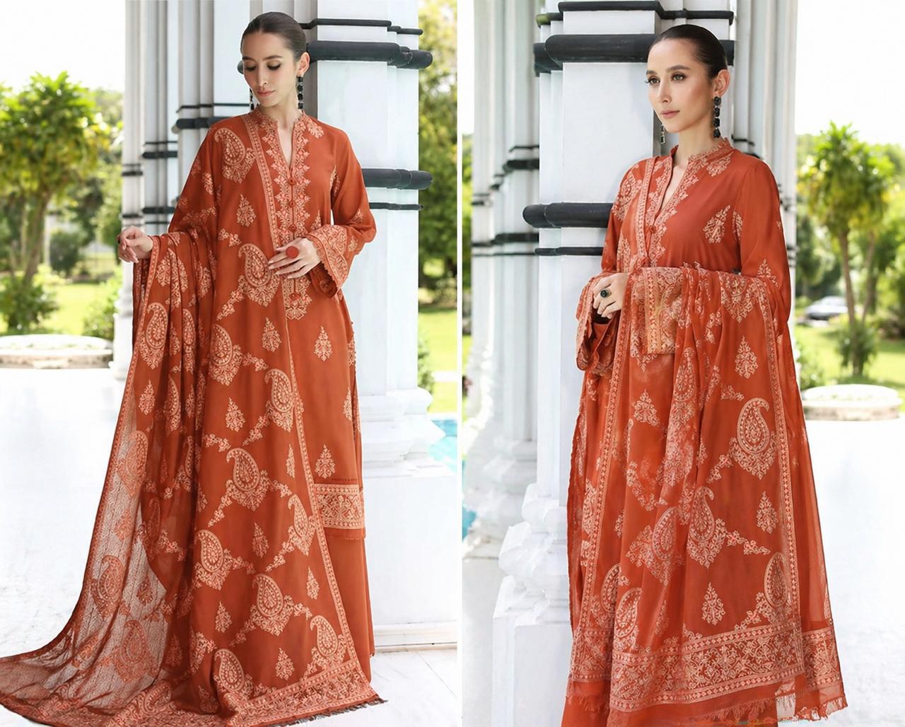 Breeze 3 PC Heavy embroidery-Rust