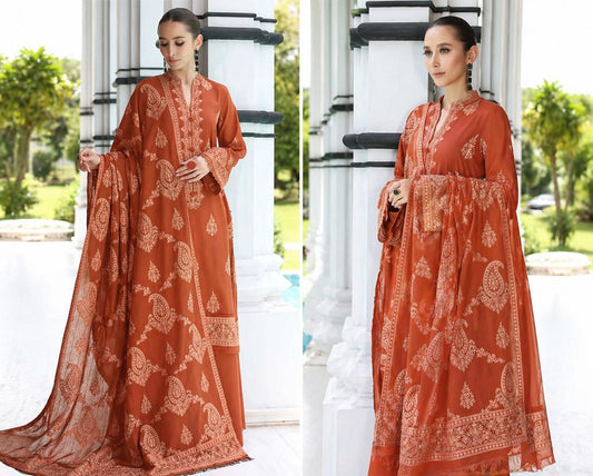 Breeze 3 PC Heavy embroidery-Rust