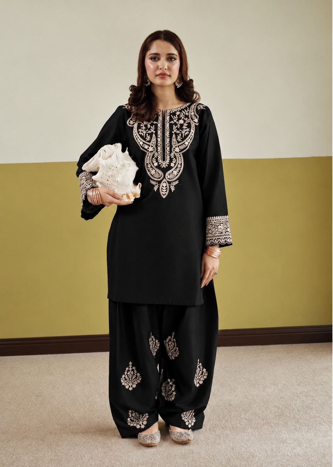 Urge 2 PC Trouser Embroidery-Black