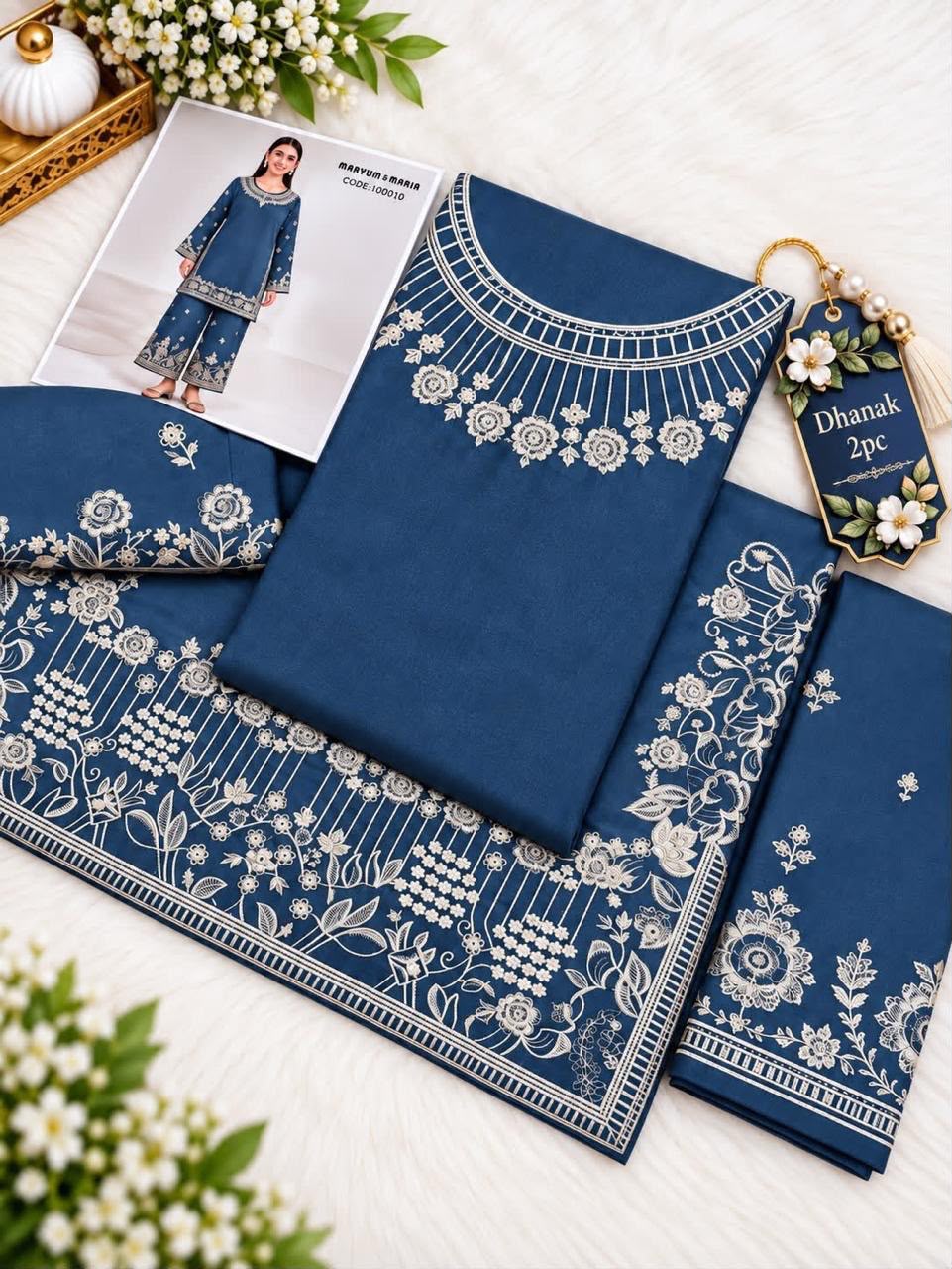 M & Maria 2 PC Trouser Embroidery Zink-TS