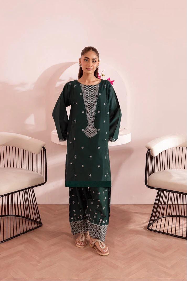 Premium 2 PC Trouser Embroidery B Green-TS