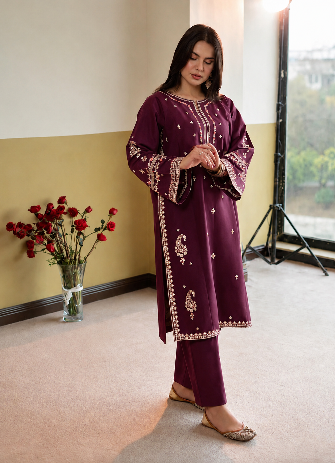 Dhanak wool Lime lite 2PC-Plum