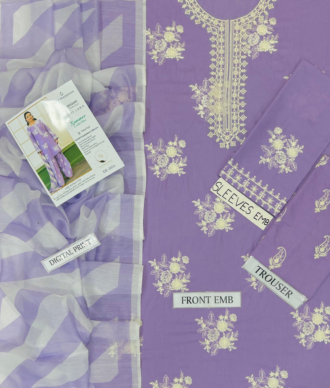 Zara Shahjahan Luxury Embroidery 3 Pc with contrast Touser-Lailik