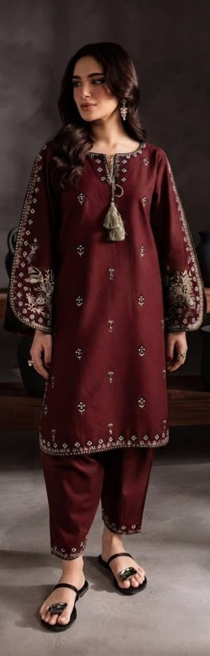 Dhanak wool Khaadi 2PC-Meroon