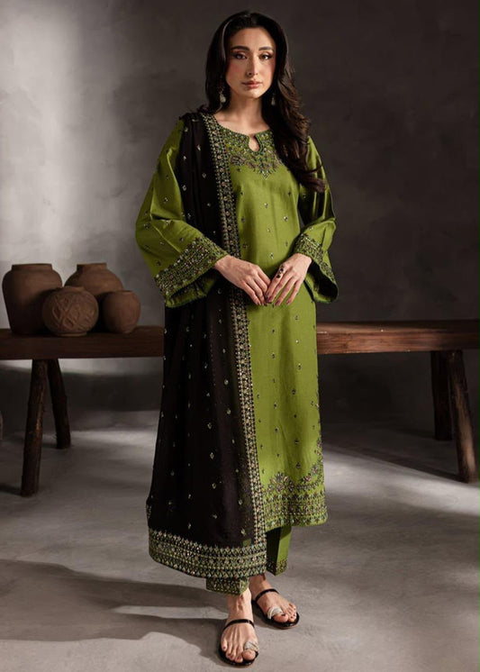 Batik– 3 Piece winter ready to wear contrast Shawl-Mehndi