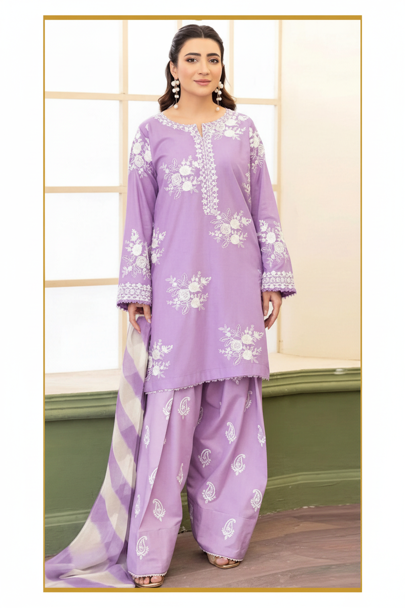 Zara Shahjahan Luxury Embroidery 3 Pc with contrast Touser-Lailik