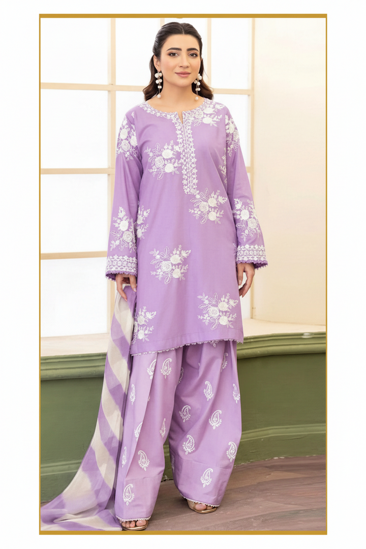 Zara Shahjahan Luxury Embroidery 3 Pc with contrast Touser-Lailik