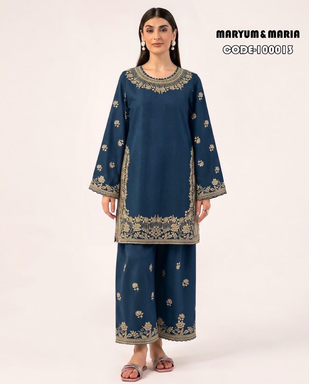 M & Maria 2 PC Trouser Embroidery Zink-TS